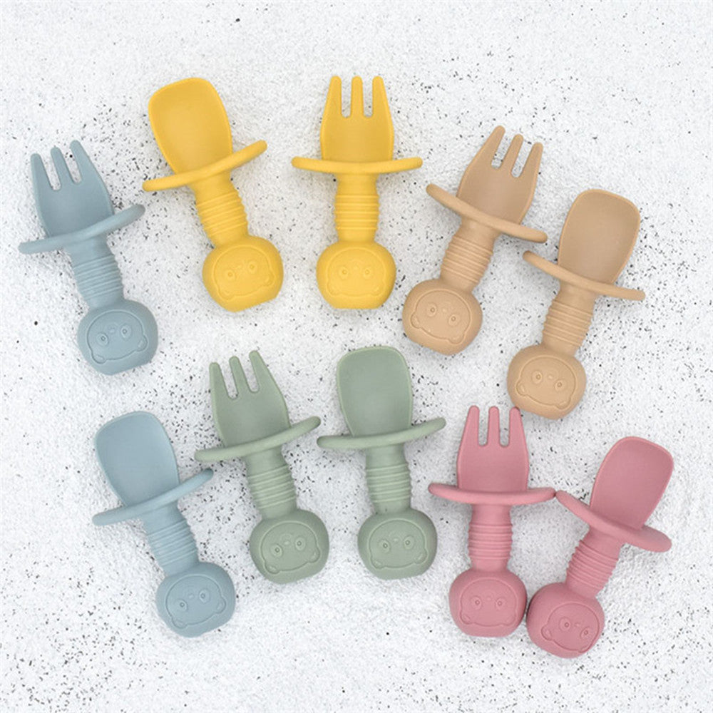 Silicone Baby Fork & Spoon Set – Short Handle for Easy Grip | Baby JackPot™